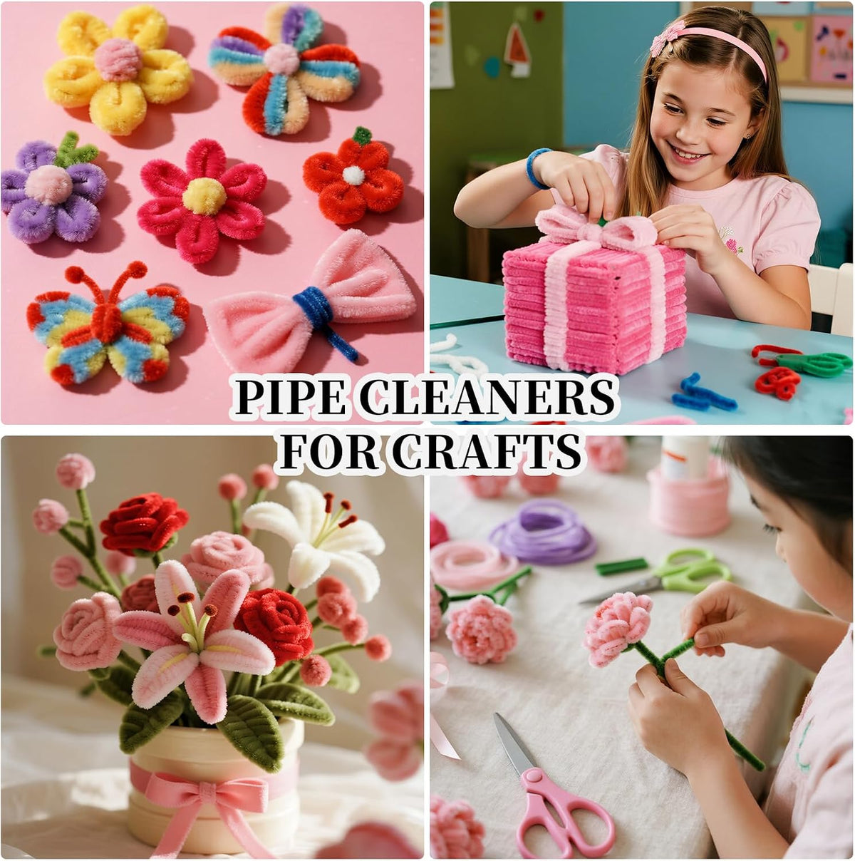 Pink Pipe Cleaners Craft Supplies,Chenille Stems for Art and Craft Projects Creative DIY Decorations,Room Decor,Christmas Ornaments,The Pink Stuff Wrapping Pape,Lovely Girl Toys,Halloween Decor