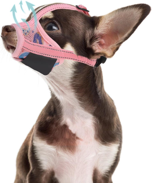 Dog Muzzle, Soft Muzzle Anti Biting Barking Chewing, Comfortable Air Mesh Mouth Guard Breathable Adjustable Loop Pets Muzzle for Small Medium Large Dogs, Allows Panting Drinking, Pink Donut S