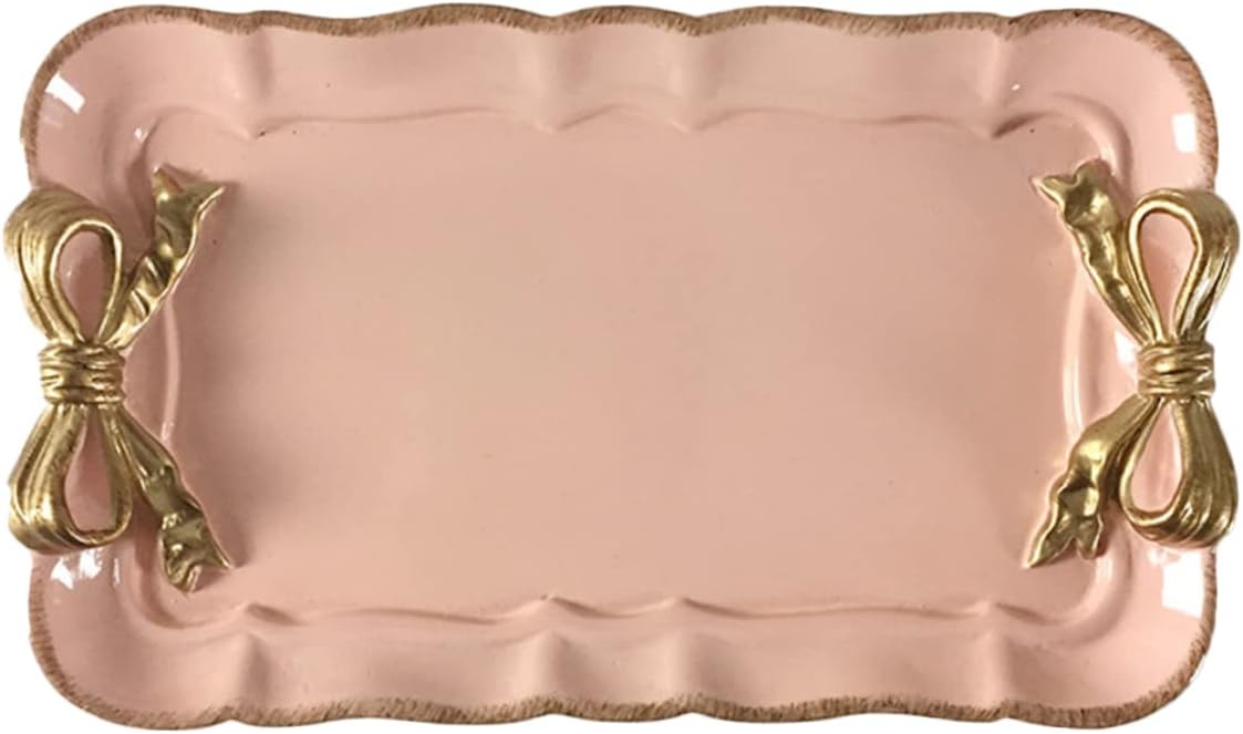 Retro Bowknot Jewelry Tray for Dessert and Perfume Pink Resin