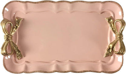 Retro Bowknot Jewelry Tray for Dessert and Perfume Pink Resin