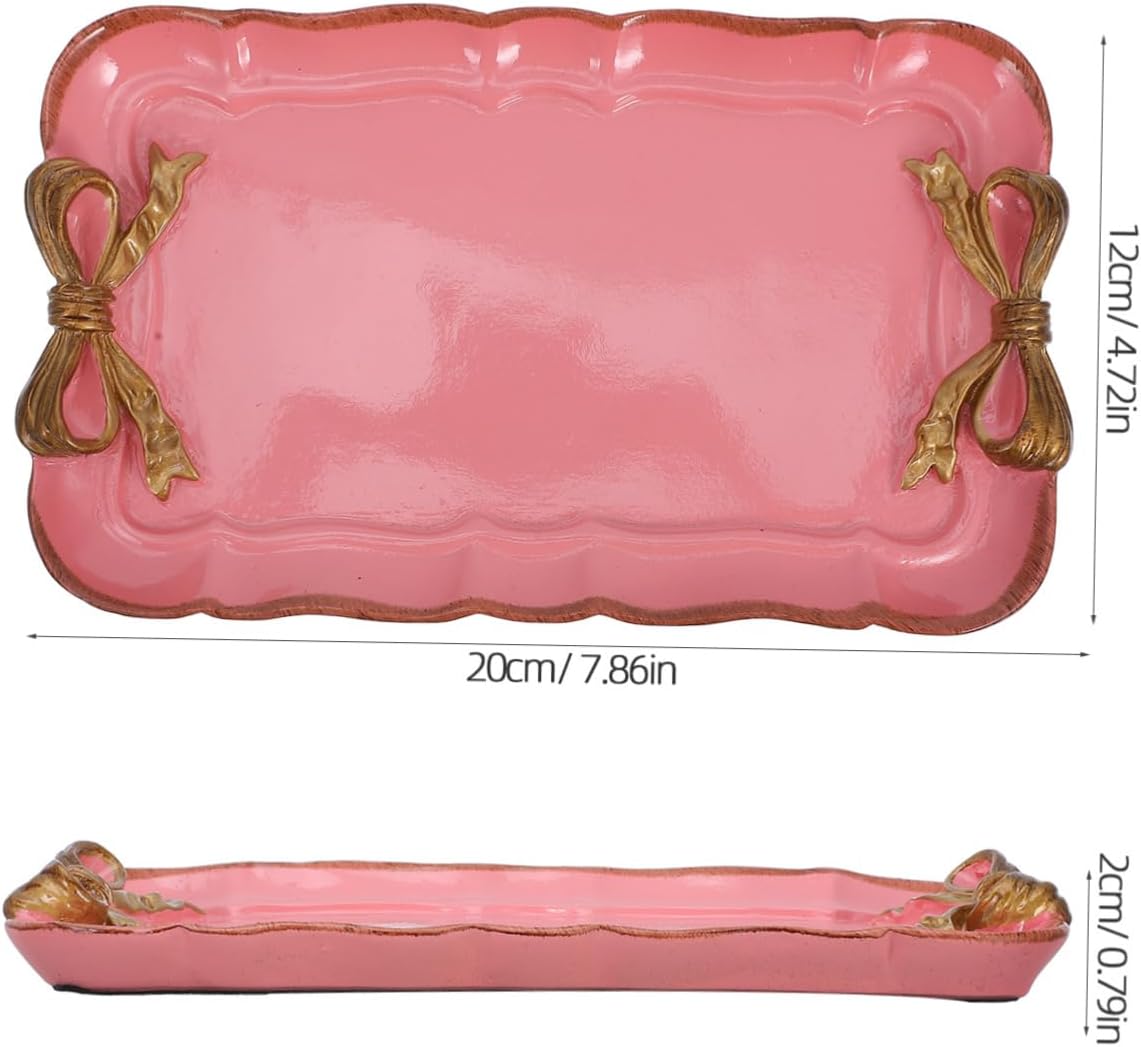 Retro Bowknot Jewelry Tray for Dessert and Perfume Pink Resin
