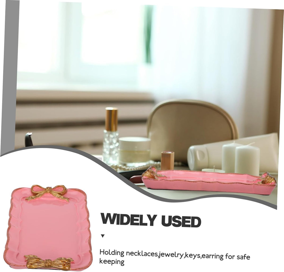 Retro Bowknot Jewelry Tray for Dessert and Perfume Pink Resin