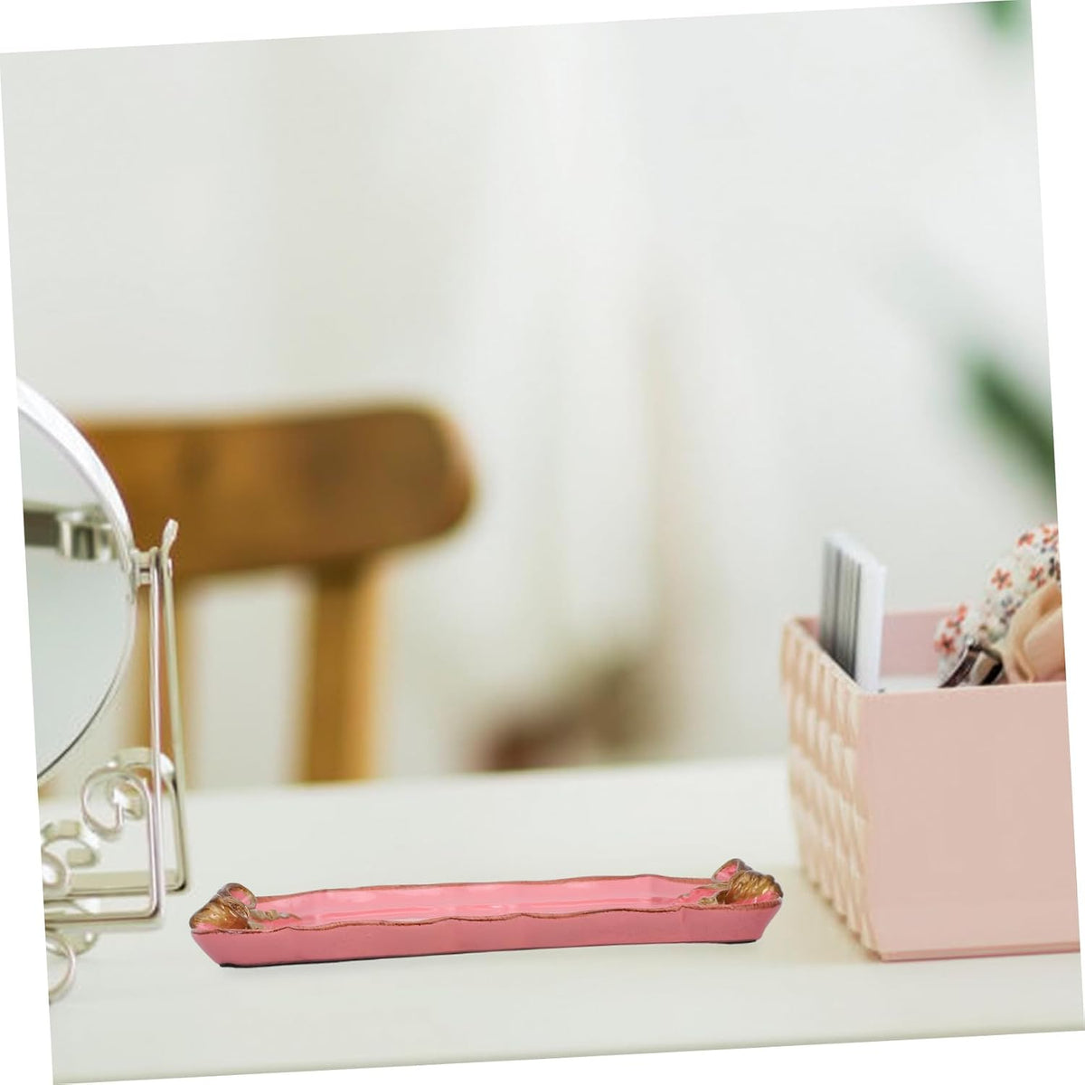 Retro Bowknot Jewelry Tray for Dessert and Perfume Pink Resin