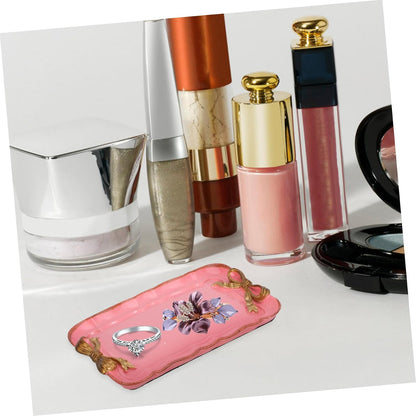 Retro Bowknot Jewelry Tray for Dessert and Perfume Pink Resin