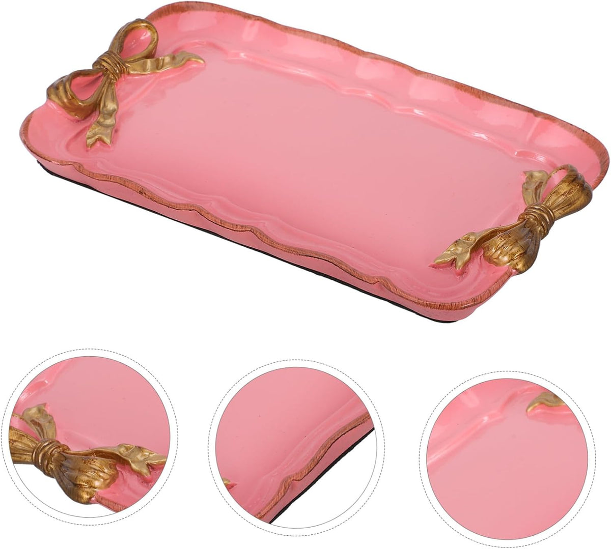 Retro Bowknot Jewelry Tray for Dessert and Perfume Pink Resin