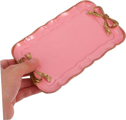 Retro Bowknot Jewelry Tray for Dessert and Perfume Pink Resin