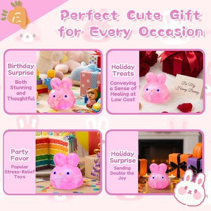 Stress Relief Pink Glitter Bunny Squishy Toy - Squish Sensory Fidget Toy, Anxiety Calming Squeeze Ball for Kids Adults ADHD Autism
