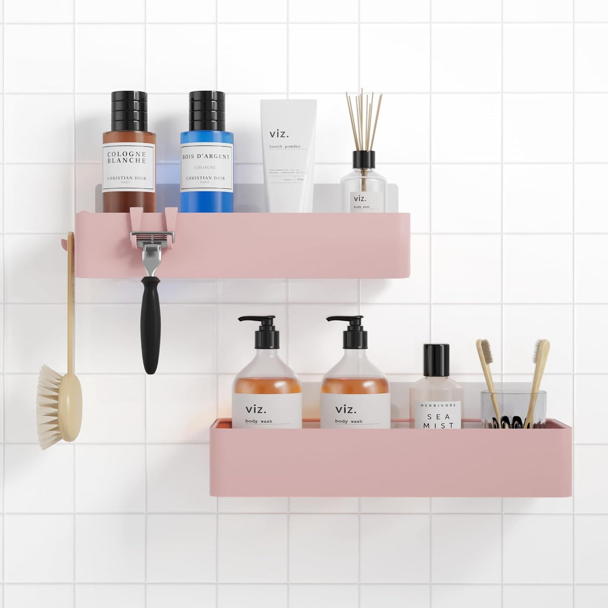 Shower Caddy Adhesive, Stylish Shower Organizer, Large, Pink