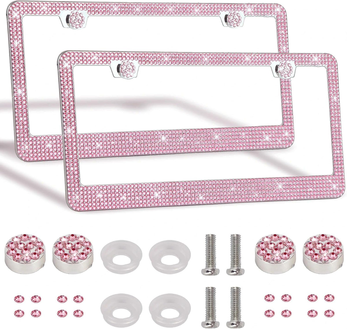 2 Pack Bling License Plate Frames Premium Sparkly License Plate Frame for Women Durable Pink Bling Car Accessories