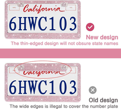 2 Pack Bling License Plate Frames Premium Sparkly License Plate Frame for Women Durable Pink Bling Car Accessories
