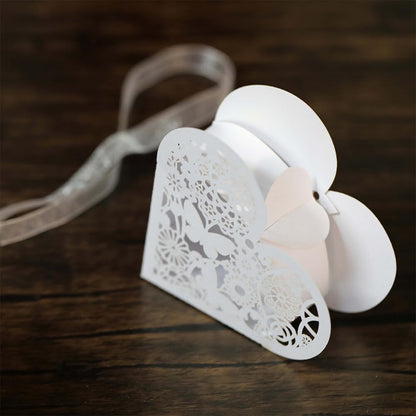 Katutude 50 Pcs Love Heart Candy Boxes Hollow Flower Wedding Favor Boxes Paper Gift Boxes Empty Chocolate Candy Gift Boxes Ribbons Pack for Bridal Shower Wedding Birthday Decorations
