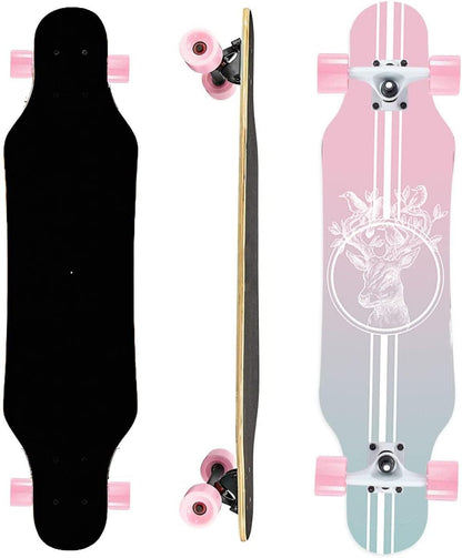 Mini Cruiser Longboard, 31 Inch Small Size Wide Wheel Skateboard, Beginner Stable & Easy-to-Control Skateboard, Suitable for Park & Street Riding, Unique Flame Pattern