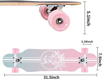Mini Cruiser Longboard, 31 Inch Small Size Wide Wheel Skateboard, Beginner Stable & Easy-to-Control Skateboard, Suitable for Park & Street Riding, Unique Flame Pattern