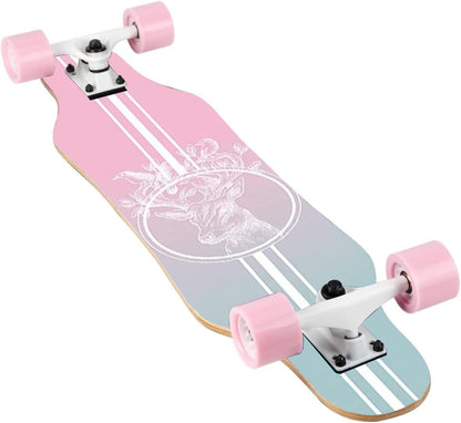 Mini Cruiser Longboard, 31 Inch Small Size Wide Wheel Skateboard, Beginner Stable & Easy-to-Control Skateboard, Suitable for Park & Street Riding, Unique Flame Pattern