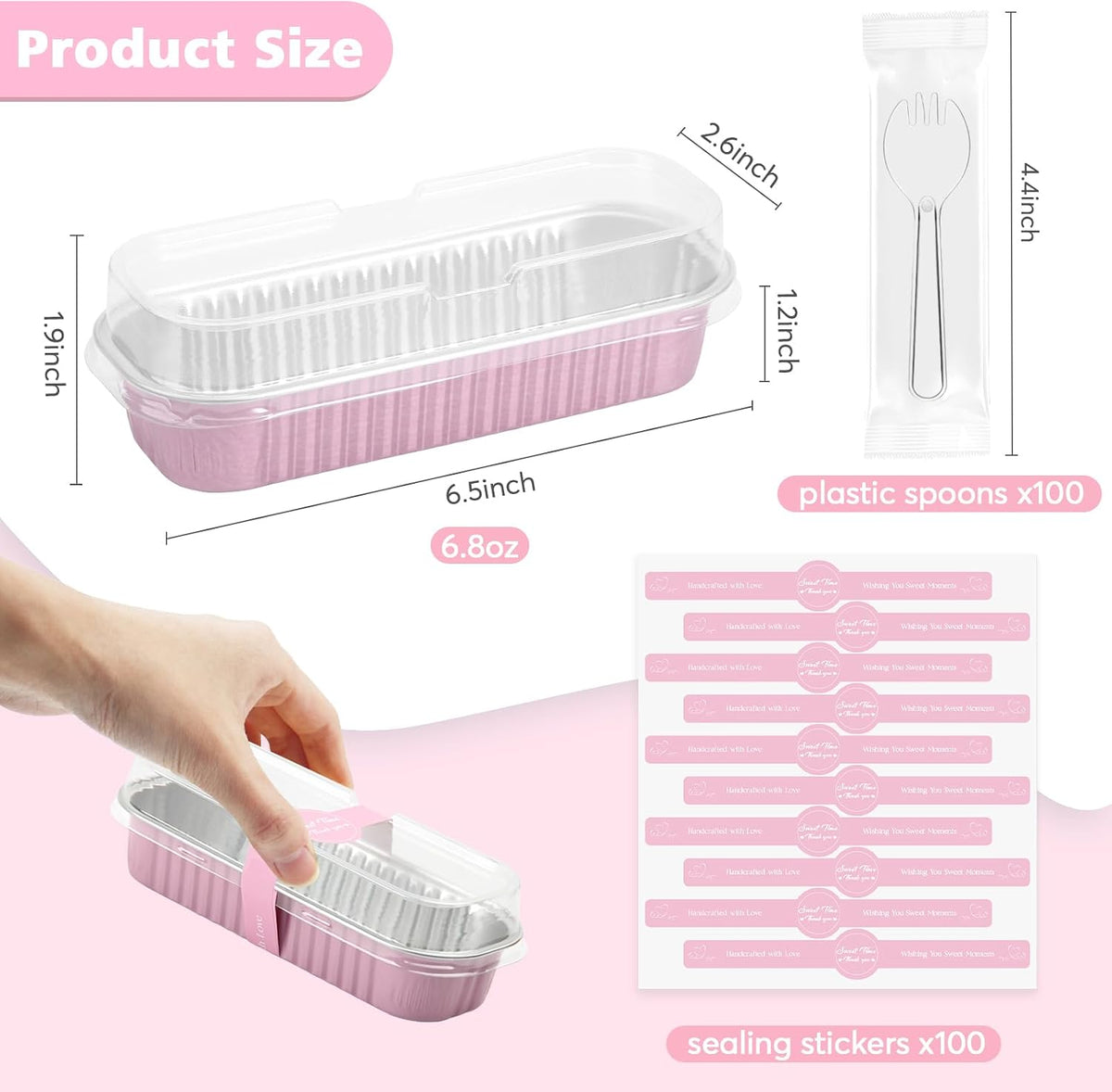 100 Pack Mini Loaf Pans with Lids and Spoons,6.8oz Pink Small Loaf Pans