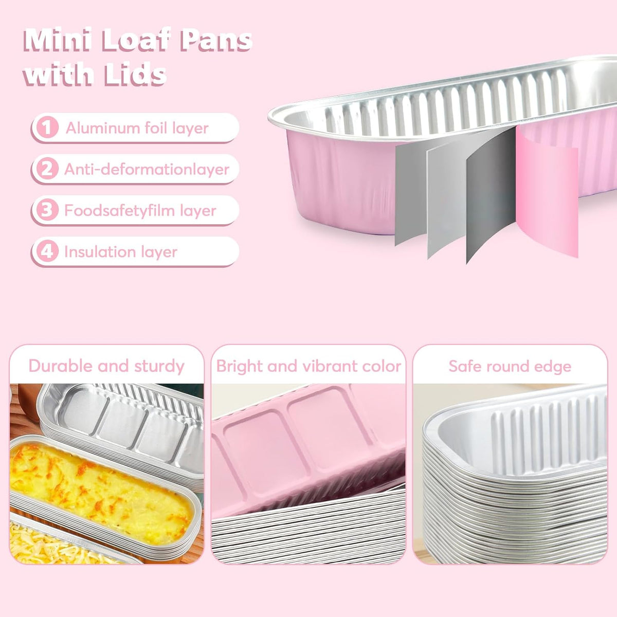 100 Pack Mini Loaf Pans with Lids and Spoons,6.8oz Pink Small Loaf Pans