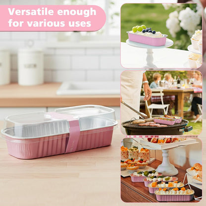 100 Pack Mini Loaf Pans with Lids and Spoons,6.8oz Pink Small Loaf Pans