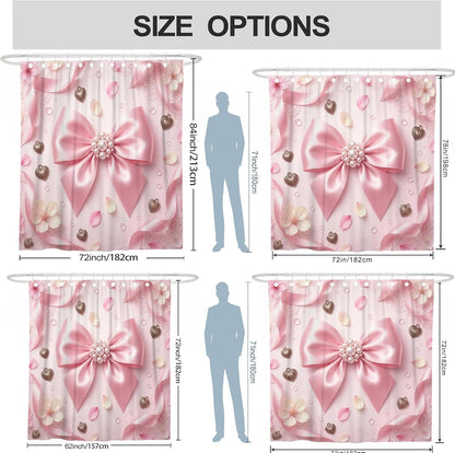 Bow Shower Curtain, Romantic Elegant Hearts Flowers Spring Peach Waterproof Fabric Toile Cloth Shower Curtains for Bathroom Toile Guest Room Decor 72x78 Inch
