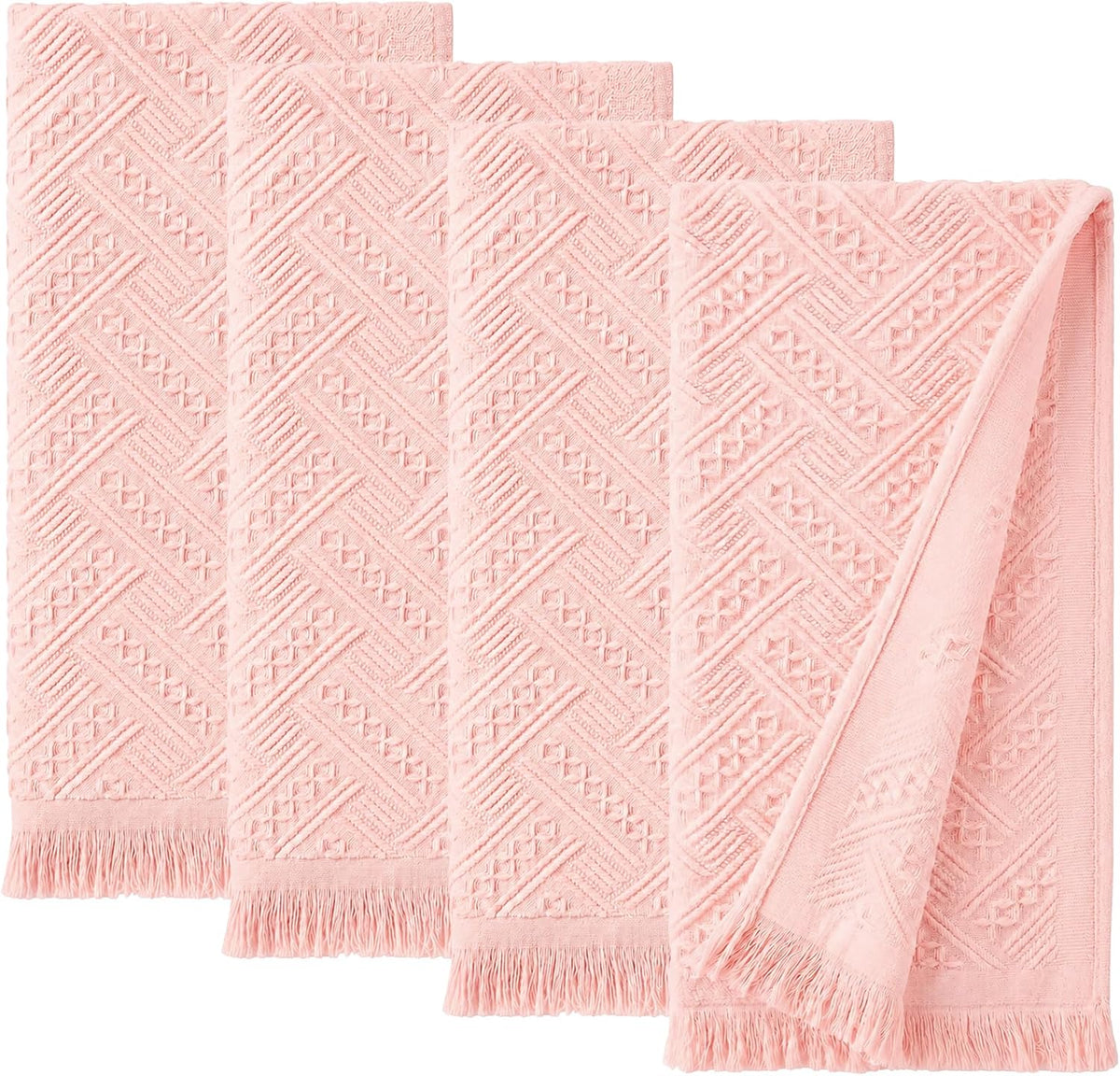 4-Pack Pink Luxury Decorative Bathroom Hand Towels – 13"x29.1" Boho Bath Hand Towels Set with Jacquard Weave & Fringe, Cotton Absorbent Soft Face Towels for Kitchen/Bathroom/Farmhouse