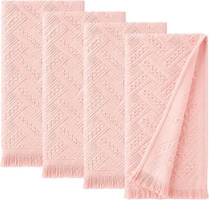 4-Pack Pink Luxury Decorative Bathroom Hand Towels – 13"x29.1" Boho Bath Hand Towels Set with Jacquard Weave & Fringe, Cotton Absorbent Soft Face Towels for Kitchen/Bathroom/Farmhouse