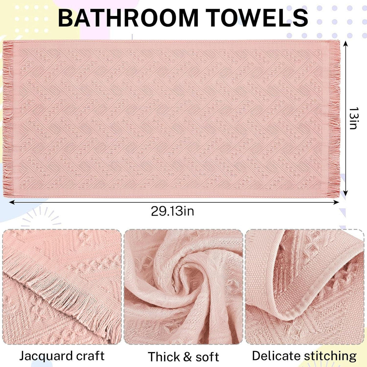 4-Pack Pink Luxury Decorative Bathroom Hand Towels – 13"x29.1" Boho Bath Hand Towels Set with Jacquard Weave & Fringe, Cotton Absorbent Soft Face Towels for Kitchen/Bathroom/Farmhouse