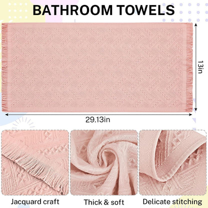 4-Pack Pink Luxury Decorative Bathroom Hand Towels – 13"x29.1" Boho Bath Hand Towels Set with Jacquard Weave & Fringe, Cotton Absorbent Soft Face Towels for Kitchen/Bathroom/Farmhouse