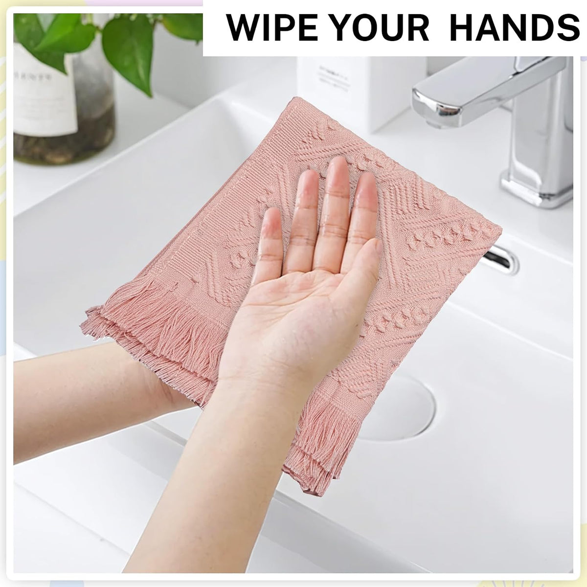 4-Pack Pink Luxury Decorative Bathroom Hand Towels – 13"x29.1" Boho Bath Hand Towels Set with Jacquard Weave & Fringe, Cotton Absorbent Soft Face Towels for Kitchen/Bathroom/Farmhouse