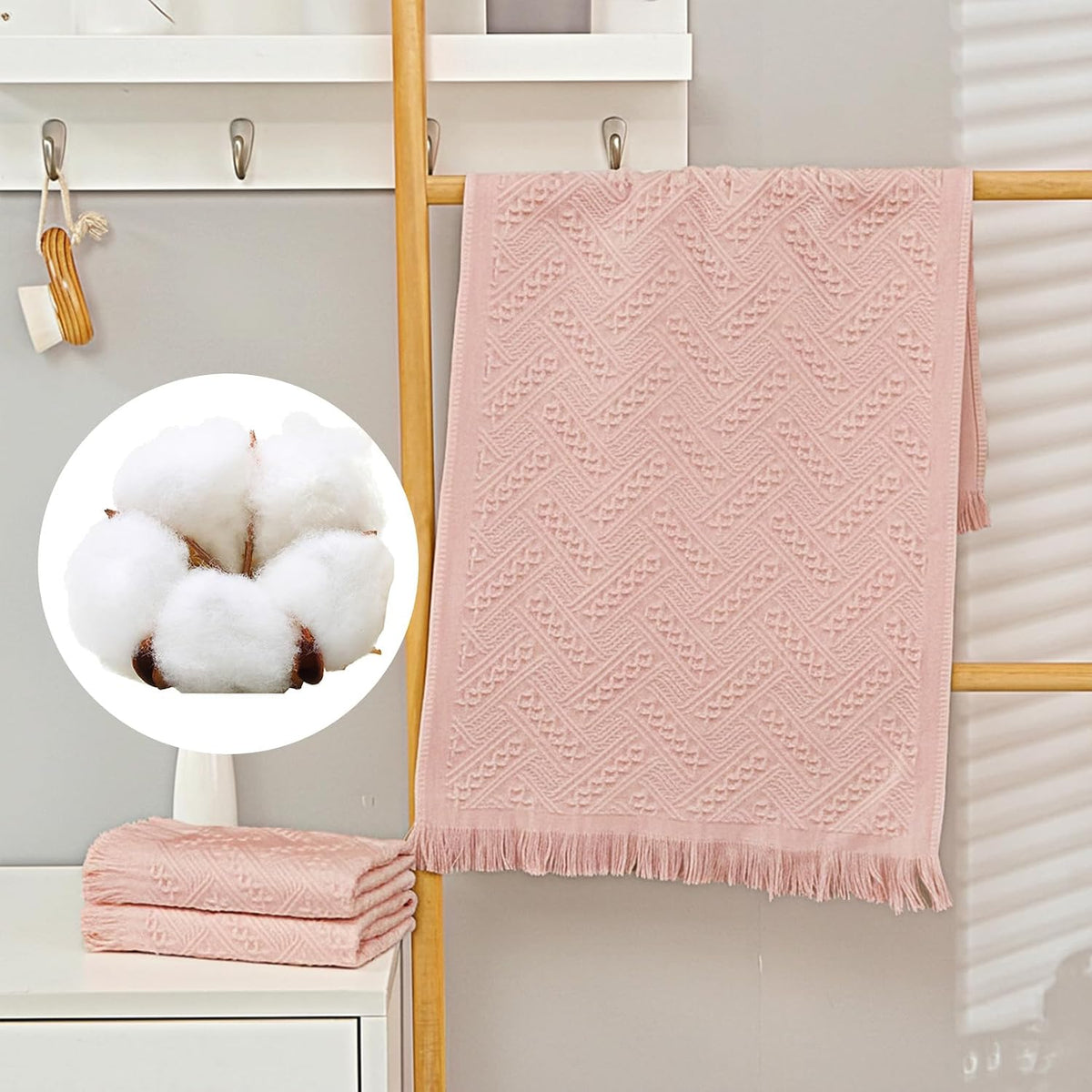 4-Pack Pink Luxury Decorative Bathroom Hand Towels – 13"x29.1" Boho Bath Hand Towels Set with Jacquard Weave & Fringe, Cotton Absorbent Soft Face Towels for Kitchen/Bathroom/Farmhouse