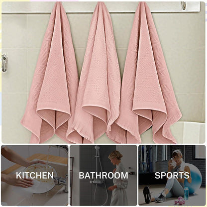 4-Pack Pink Luxury Decorative Bathroom Hand Towels – 13"x29.1" Boho Bath Hand Towels Set with Jacquard Weave & Fringe, Cotton Absorbent Soft Face Towels for Kitchen/Bathroom/Farmhouse