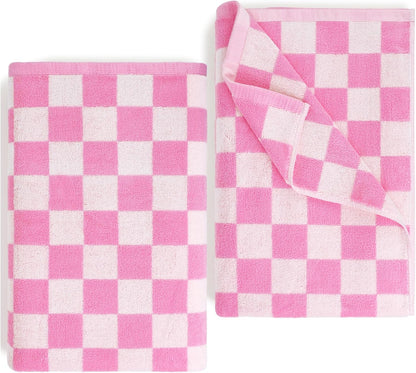 Pink Checkered Beach Towels Oversized 35" x 70" - Extra Large