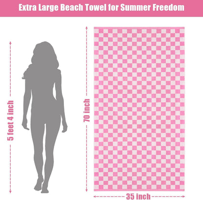 Pink Checkered Beach Towels Oversized 35" x 70" - Extra Large