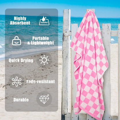 Pink Checkered Beach Towels Oversized 35" x 70" - Extra Large