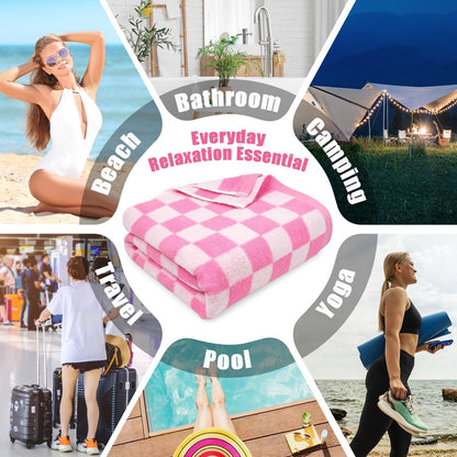 Pink Checkered Beach Towels Oversized 35" x 70" - Extra Large