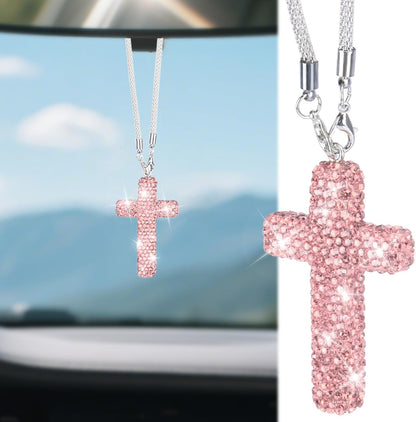 Cross for Car Mirror Hanging, Pink Bling Cars Pendant Charm
