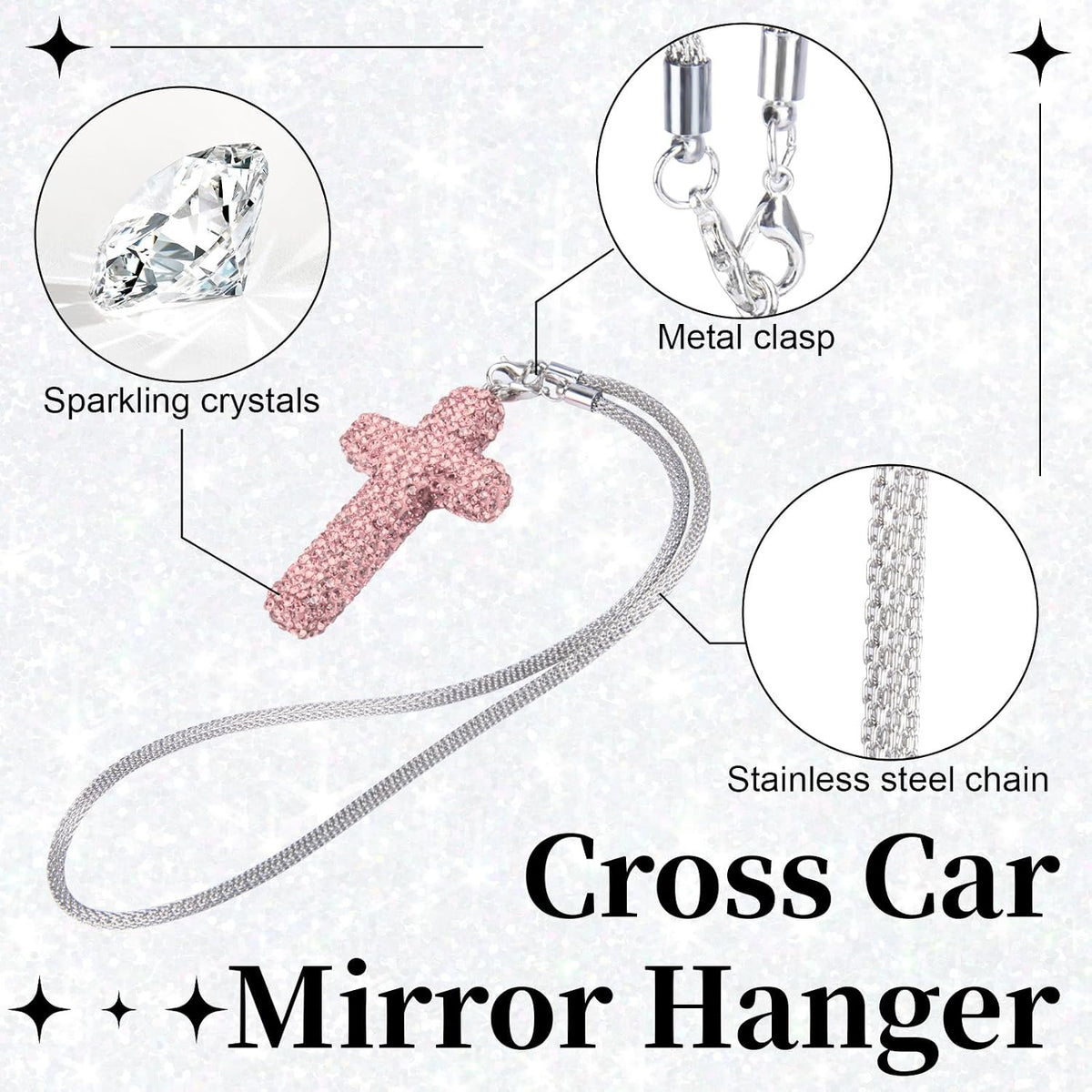 Cross for Car Mirror Hanging, Pink Bling Cars Pendant Charm
