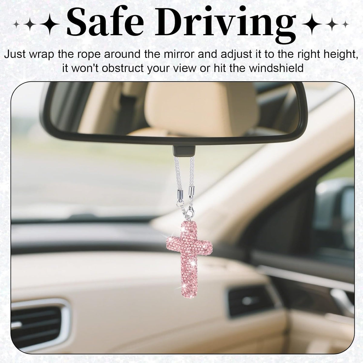 Cross for Car Mirror Hanging, Pink Bling Cars Pendant Charm