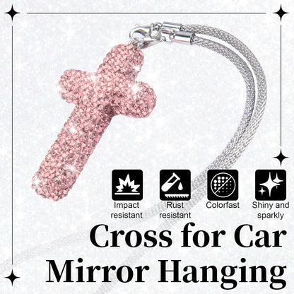 Cross for Car Mirror Hanging, Pink Bling Cars Pendant Charm