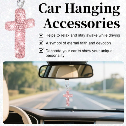 Cross for Car Mirror Hanging, Pink Bling Cars Pendant Charm