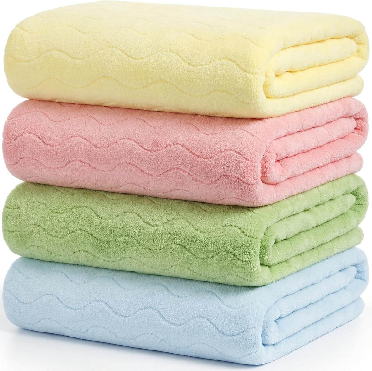 4 Pcs Extra Large Bath Towel for Adult 40''x80'' Oversized Microfiber Absorbent Shower Sheet Set Soft Pastel Wavy Striped Coral Fleece Quick Dry Blanket for Bathroom Body Beach Yoga Spa