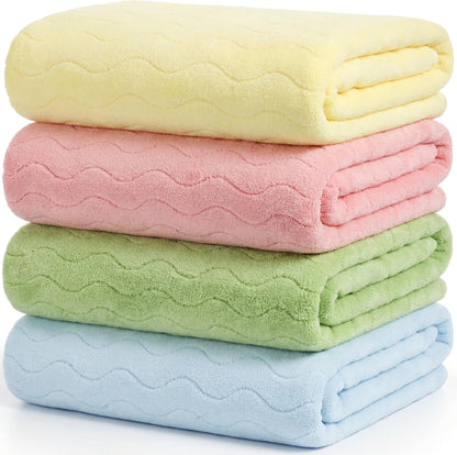 4 Pcs Extra Large Bath Towel for Adult 40''x80'' Oversized Microfiber Absorbent Shower Sheet Set Soft Pastel Wavy Striped Coral Fleece Quick Dry Blanket for Bathroom Body Beach Yoga Spa