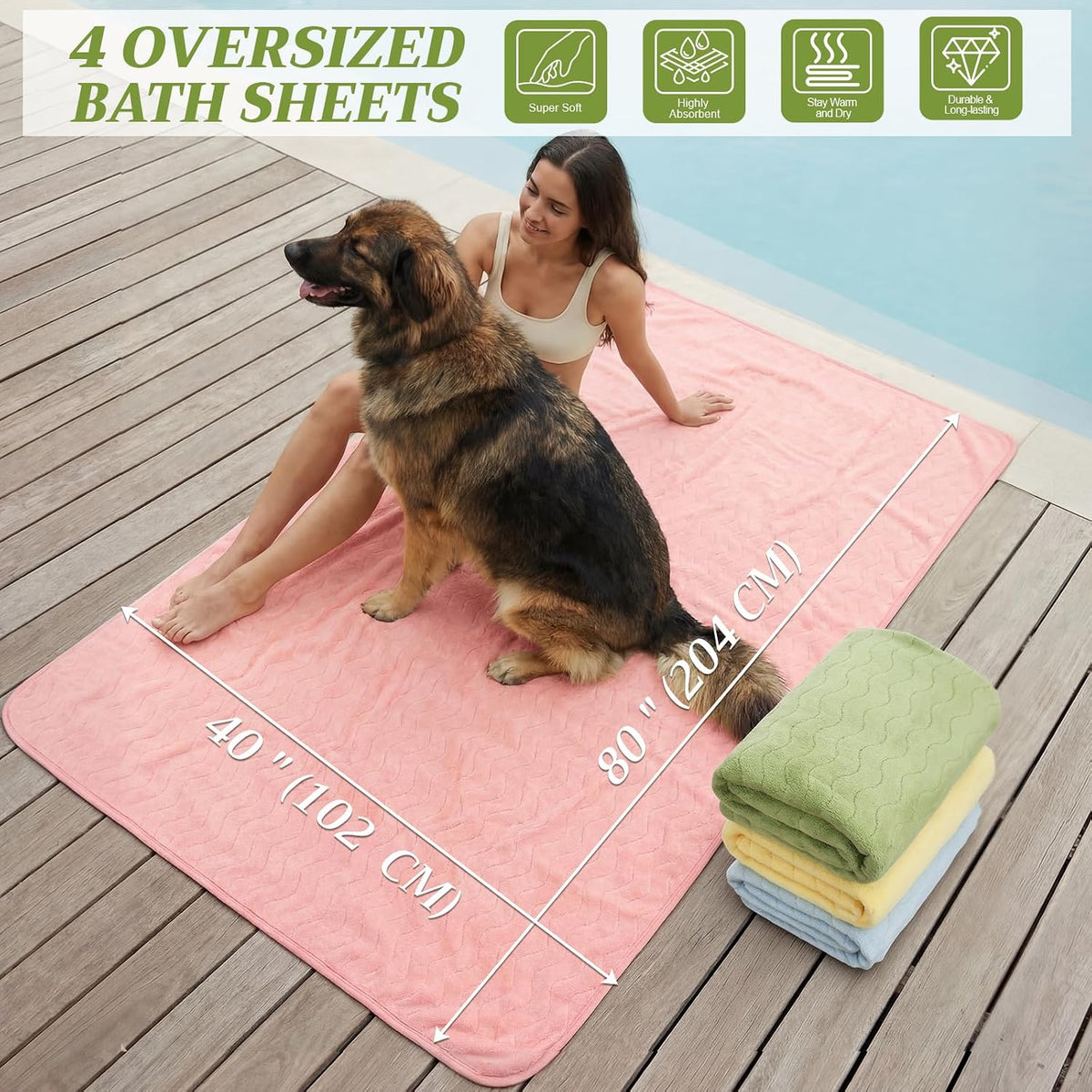 4 Pcs Extra Large Bath Towel for Adult 40''x80'' Oversized Microfiber Absorbent Shower Sheet Set Soft Pastel Wavy Striped Coral Fleece Quick Dry Blanket for Bathroom Body Beach Yoga Spa