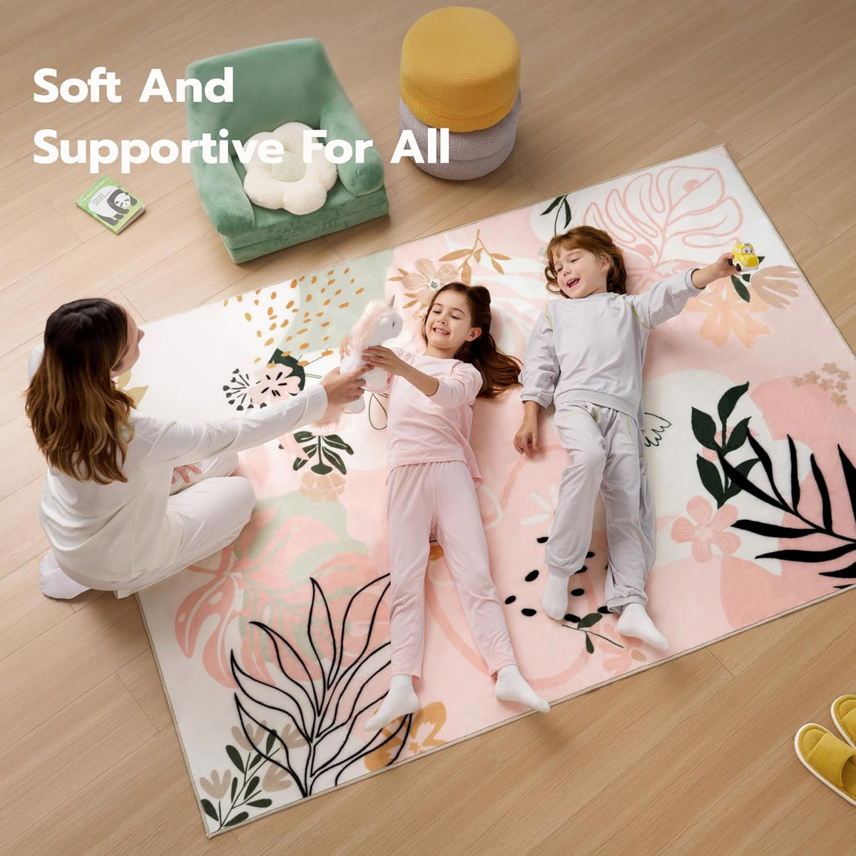 5x7 Area Rugs for Living Room Non-Slip Washable Rug with Rubber Backing Large Soft Art Floral Carpet for Bedroom Kids Nursery Dining Room (Pink)