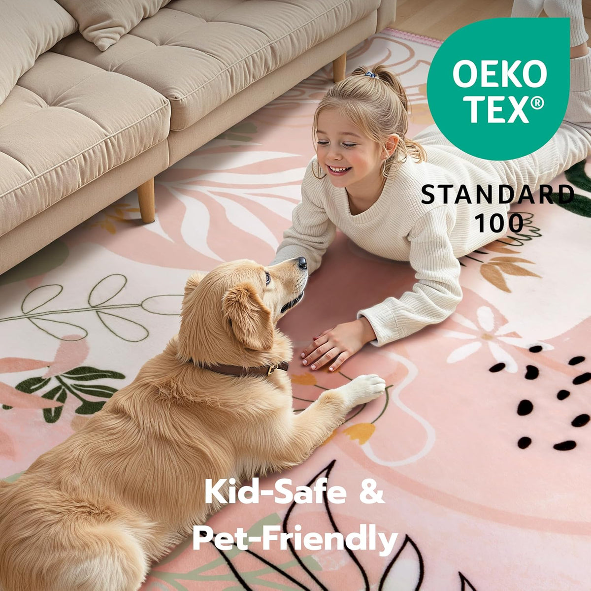5x7 Area Rugs for Living Room Non-Slip Washable Rug with Rubber Backing Large Soft Art Floral Carpet for Bedroom Kids Nursery Dining Room (Pink)