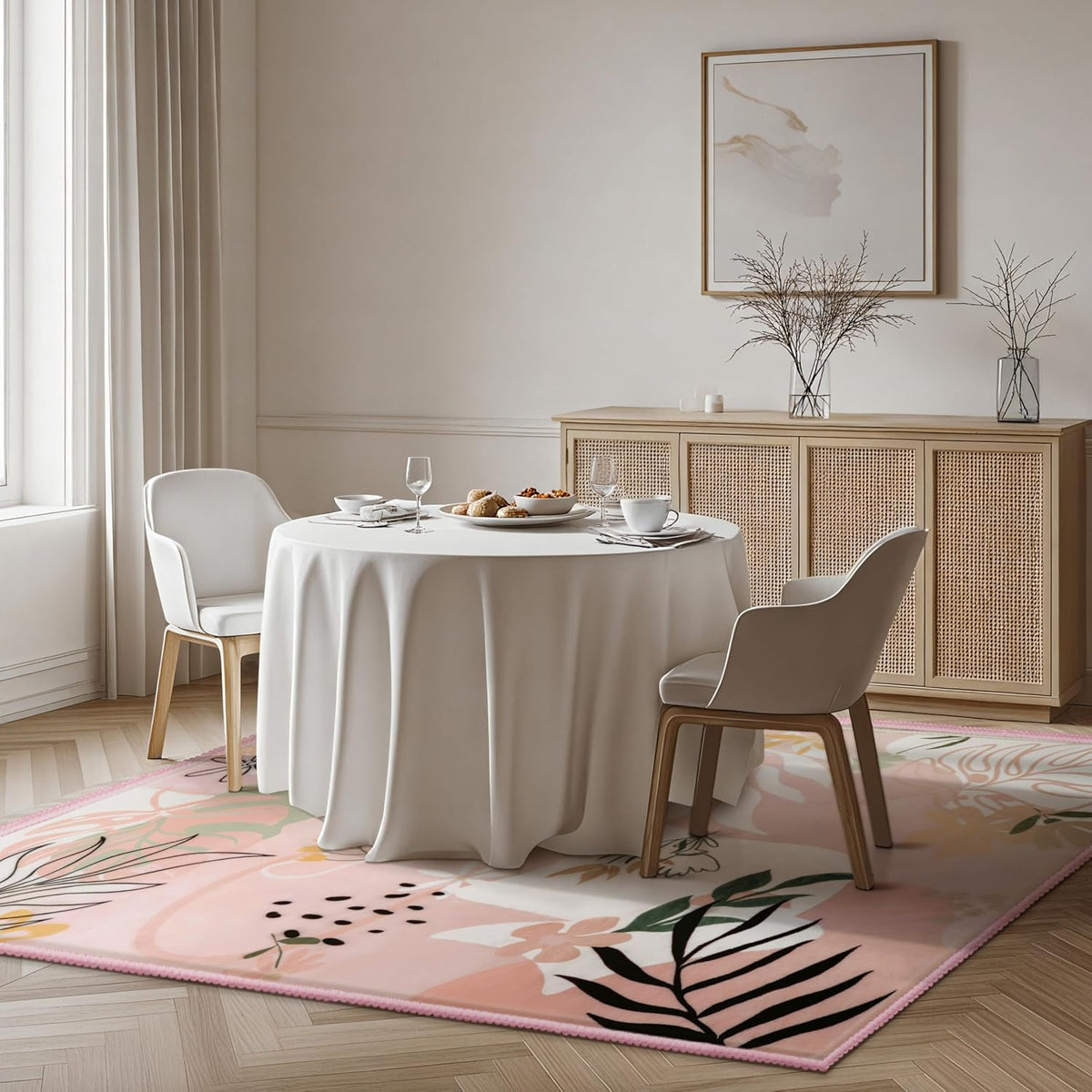 5x7 Area Rugs for Living Room Non-Slip Washable Rug with Rubber Backing Large Soft Art Floral Carpet for Bedroom Kids Nursery Dining Room (Pink)