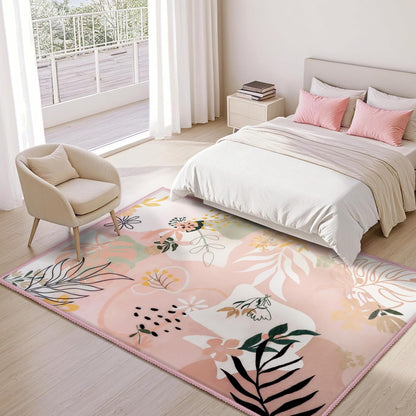 5x7 Area Rugs for Living Room Non-Slip Washable Rug with Rubber Backing Large Soft Art Floral Carpet for Bedroom Kids Nursery Dining Room (Pink)