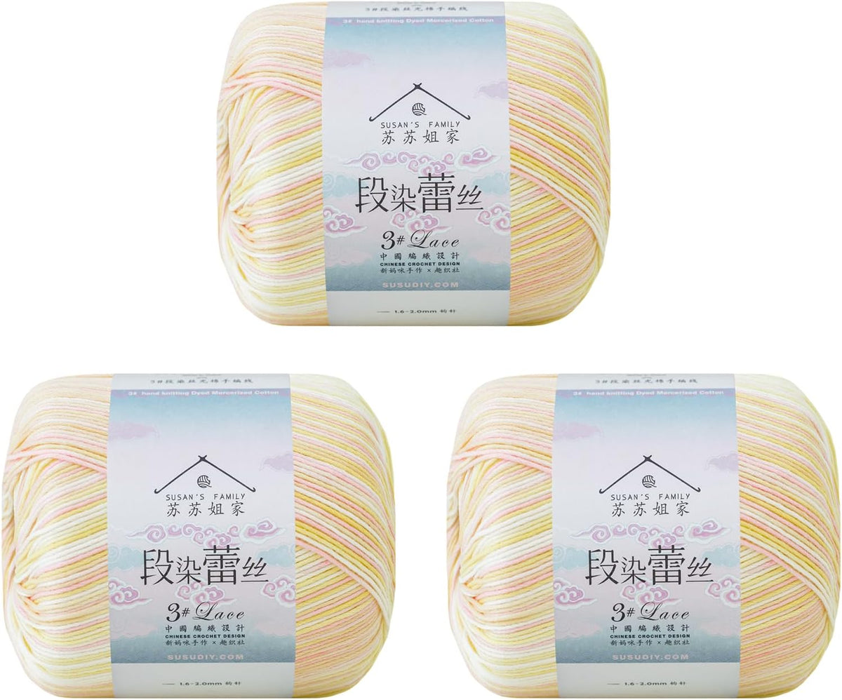 Fancy Dyed Lace Yarn 3 Packs- 3 x 50g - Peach Soda