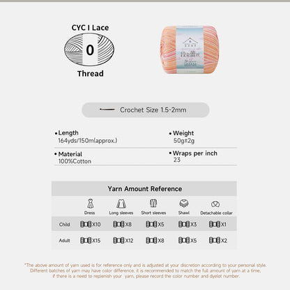 Fancy Dyed Lace Yarn 3 Packs- 3 x 50g - Peach Soda