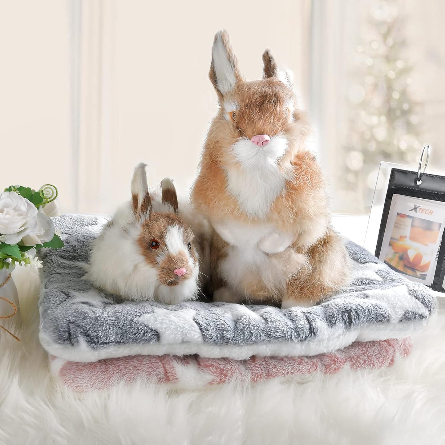 Small Animal Bed Mat, Soft & Warm, Suitable for Guinea Pig, Hamster, Rabbit, Rat and Bearded Dragon (X-Large(13.3''x9.4''), Star Pink)