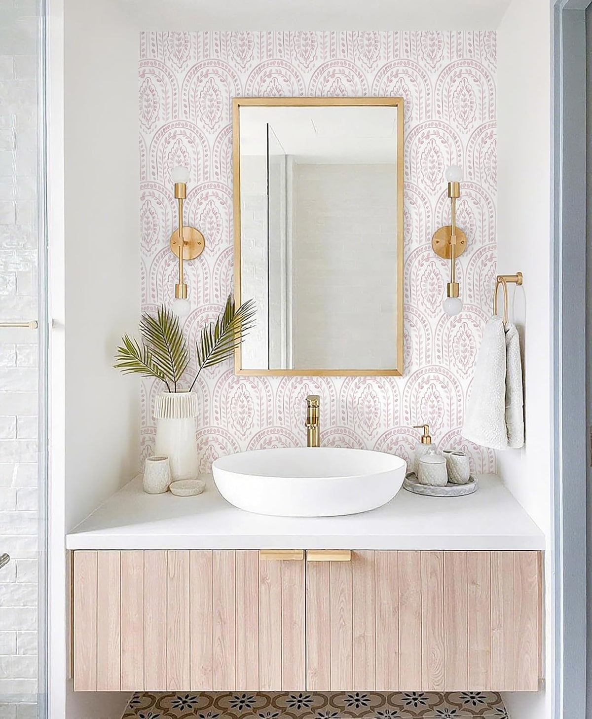 Pink Peel and Stick Wallpaper Boho Wall Paper Peel and Stick Modern Contact Paper Self Adhesive Wallpaper for Bedroom and Bathroom Removable Cabinet Shelf Liner Vinyl 17.3”X118.1”