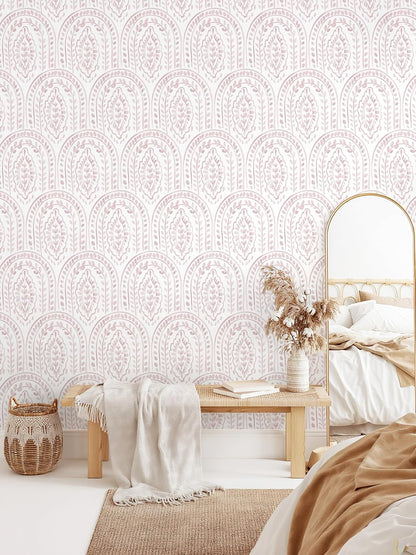 Pink Peel and Stick Wallpaper Boho Wall Paper Peel and Stick Modern Contact Paper Self Adhesive Wallpaper for Bedroom and Bathroom Removable Cabinet Shelf Liner Vinyl 17.3”X118.1”